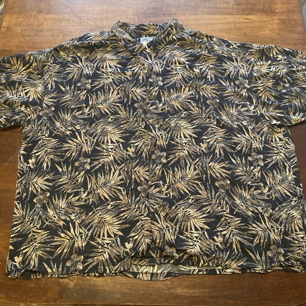 Vintage Big Dogs Hawaiian Shirt Men's Size 5XL Black‎ Palm Tropical Print Cotton